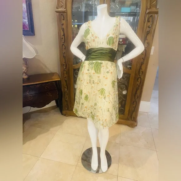 tracy reese green silk dress Tracy Reese Green Treetop Silk Party Cocktail Dress NWT! M Medium
